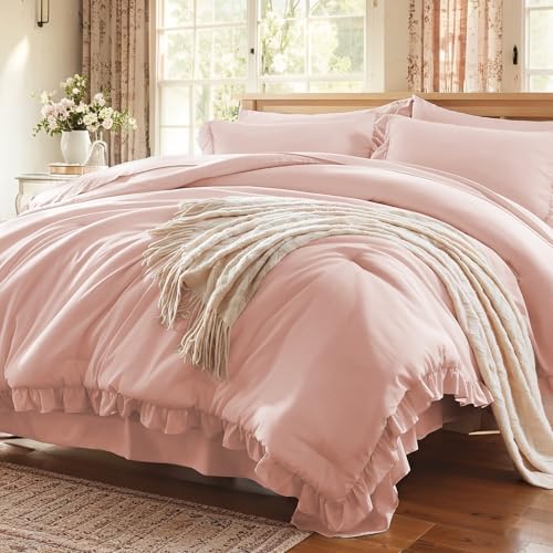 Anluoer Full Size Comforter Sets 7 Piece,Ruffle Bed in a Bag Bedding Sets