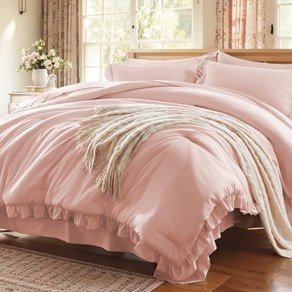 Anluoer Full Size Comforter Sets 7 Piece,Ruffle Bed in a Bag Bedding Sets