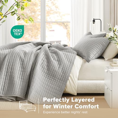 Comfort Spaces Oversized Bedspread King Quilt Set 3 Piece 120 x 118" Grey