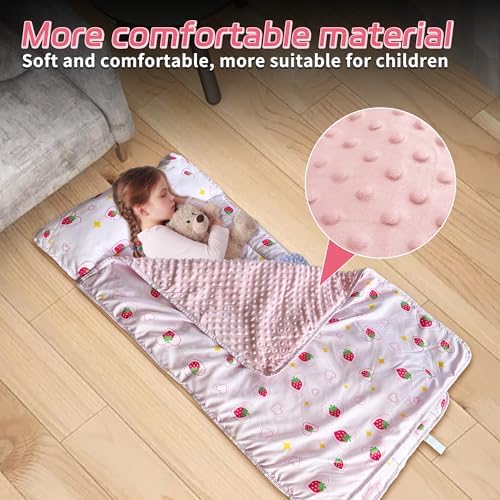 Toddler Nap Mat with Removable Pillow & Blanket Roll Up Storage Kids Sleeping Bag Soft and Comfortable Toddler Sleeping Bags for Travel Camping Daycare Preschool