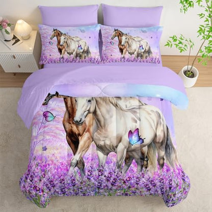 HOSIMA 7Pcs Horse King Comforter Set Animal Bedding Room Decor for Teens.