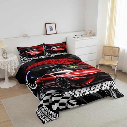 Feelyou Kids Boys Girls Red Race Car Comforter Set King Size