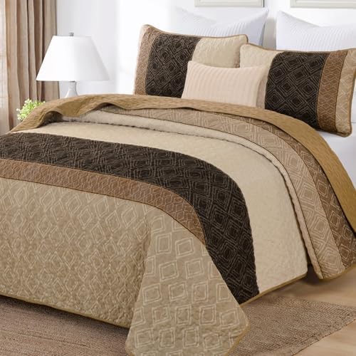 Cottolester Twin Quilt Set for Dorm Bedding,2 pcs Summer Striped Bedspread