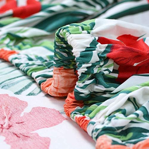 FADFAY Hawaiian Bedding Sheet Set Tropical Red Hibiscus Palm Leaves 100% Cotton Hypoallergenic Deep Pocket Fitted Sheet 4-Pieces California King Size