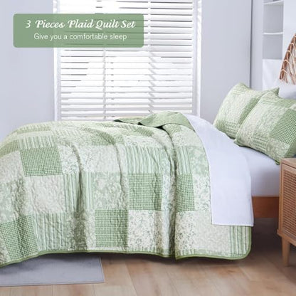 Mybedsoul Boho Quilt Twin Size, Floral Bedspread Dorm Bedding, Light Green