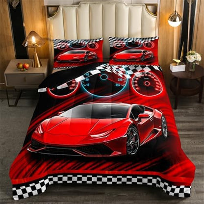 Feelyou Race Car Bedding Set for Kids Boys Girls Full Size Speed Sports Car
