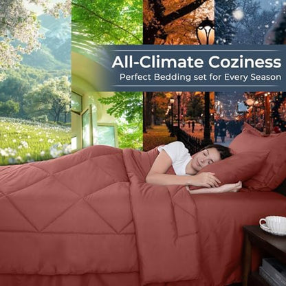 HEVUMYI 7-Piece King Comforter Set, Terracotta Bed in a Bag