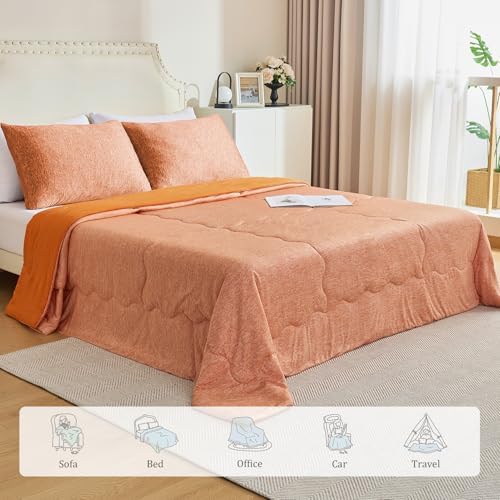 CHOSHOME Cooling Comforter Cooling Blanket, Q-Max 0.45 Cool Sleeping Summer Blanket for Hot Sleeper Night Sweats, Full 84" x 90", Orange