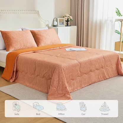 CHOSHOME Cooling Comforter Cooling Blanket, Q-Max 0.45 Cool Sleeping Summer Blanket for Hot Sleeper Night Sweats, Full 84" x 90", Orange