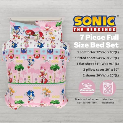 Franco Sonic The Hedgehog Amy Rose Anime Kids Bedding Super Soft Comforter and Sheet Set with Sham, 7 Piece Full Size, (Officially Licensed Product) Kids