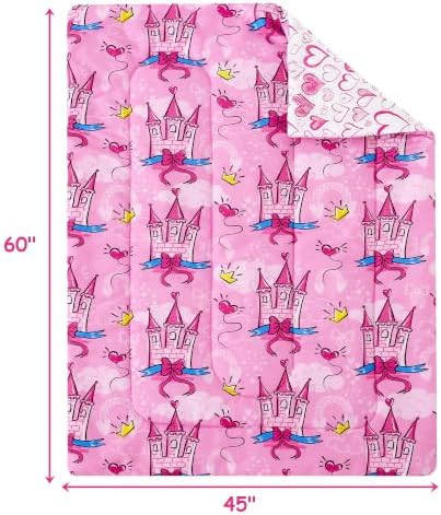Mooreeke Toddler Bedding Sets for Girls,4 Pieces Pink Castle Love Printed