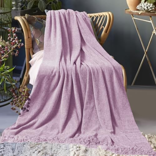 Chenille Throw Blanket for Couch 60" x 80", Lavender