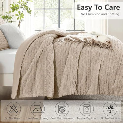 Homelike Moment Fluffy Twin Size Comforter Set, Beige Warm Fleece Comforter Twin Bed Set for Winter