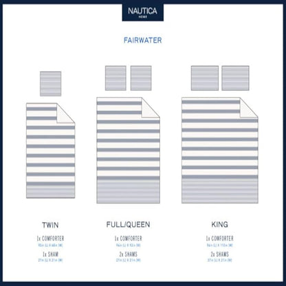 Nautica - King Comforter Set, Soft Yarn-Dyed Cotton Bedding, Medium Weight for Year Round Use, 3 Piece Bed Set with Matching Pillowcases (Fairwater Blue)