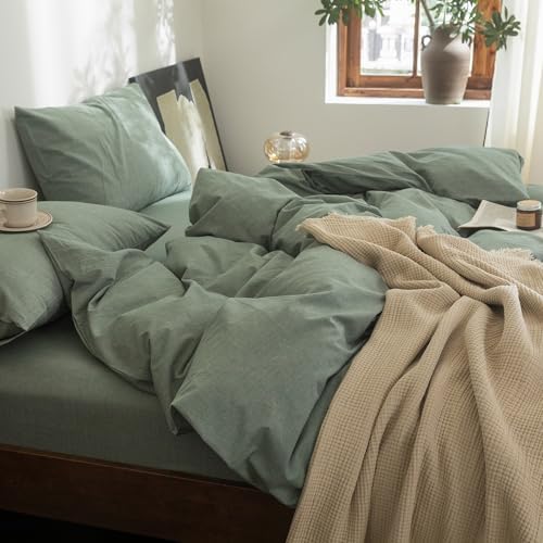 FOSSA Duvet Cover Set 100% Washed Cotton Linen Feel Oversized Queen