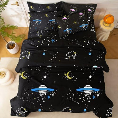 SDY Space Twin Bedding Set with Cozy Space Comforter and Sheets ，Kids Bed in a Bag for Boys Girls