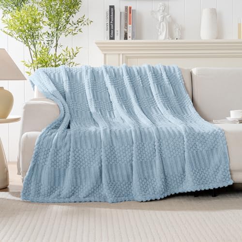 Blue Throw Blanket - Soft & Fluffy Fleece, Cute & Aesthetic, Perfect for Sofa, Couch, Chair, Bed, Living Room & Bedroom, All-Season Use, Plush & Cozy Decorative Blanket 50x60