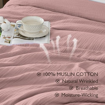 EMME Muslin Cotton Duvet Cover Set Linen Like Pink Twin