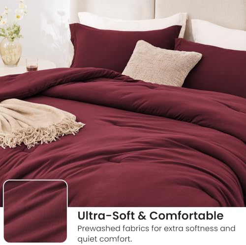 Love's cabin Burgundy King Size Comforter Set, 3-Piece Prewashed Bed Set