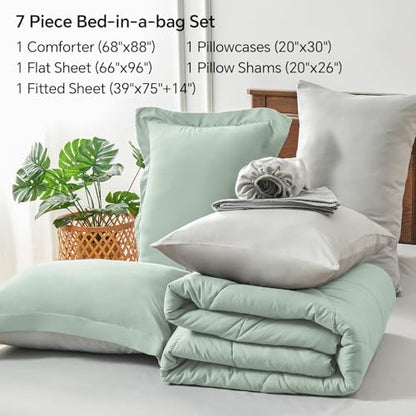 BEDELITE Twin Comforter Set 5 Pieces, Reversible Sage Green Bed in A Bag
