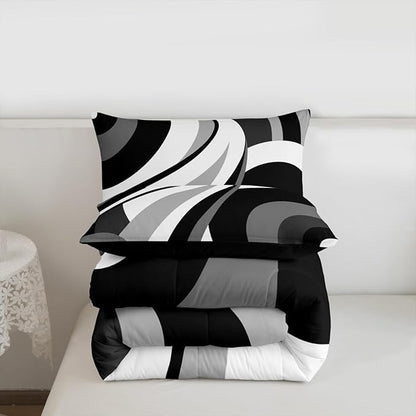 Gray Black White Spiral Twin Comforter Set for Adult Women Men Modern Swirls Stripes Abstract Bedding Set for Minimalists Boho Aesthetic Geometric Bed Sets Graffiti Art Lines Quilt Sets