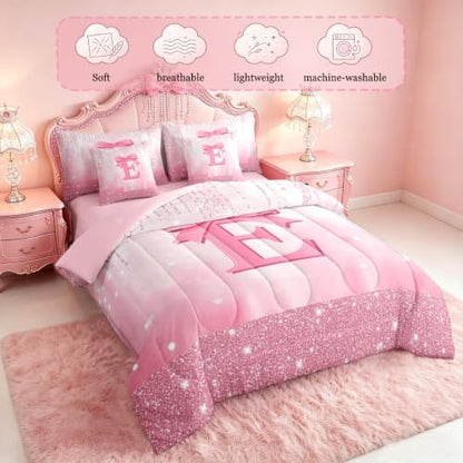 Feelyou Kids Pink Bowknot 7 Pieces Bedding Set Queen Size for Boys Girls