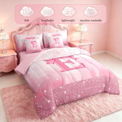 Feelyou Kids Pink Bowknot 7 Pieces Bedding Set King Size for Boys Girls