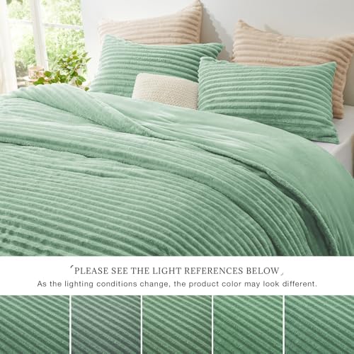 EXQ Home Fluffy Comforter Set Full Size,3 Pieces Bed Set,Sage Green