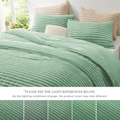 EXQ Home Fluffy Comforter Set Full Size,3 Pieces Bed Set,Sage Green