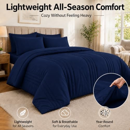 Twin XL Comforter Set with Sheets Navy Blue, 5 Pieces Bed in a Bag