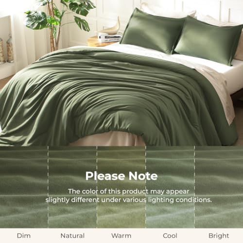 Litanika Olive California King Comforter Set, 3 Pieces Solid Bedding