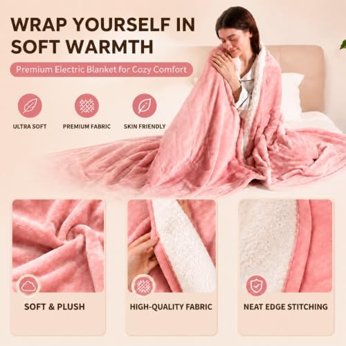 Electric Throw Blanket, Flannel Sherpa, 50"x60", Pink