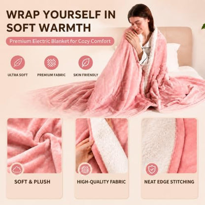 Electric Throw Blanket, Flannel Sherpa, 50"x60", Pink