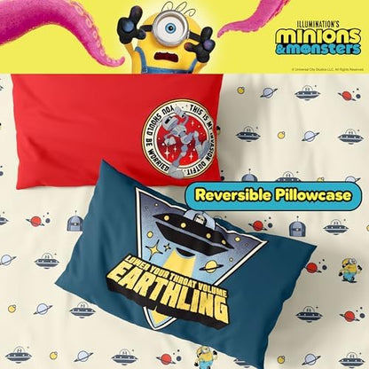 Minions and Monsters Movie Kids Bedding Set, Twin Size 5 Piece Comforter and Sheet Set with Sham, (Officially Licensed Product) by Franco