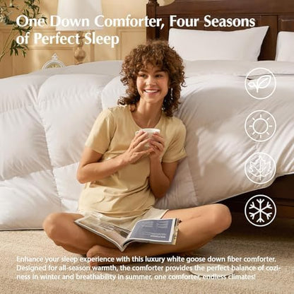Pacific Coast Goose Down Fiber Comforters Super King Duvet Insert, All Season White Comforter, 3D Hidden-Stitch Baffle Box Design, 8 Tabs, Gifts for Women/Men, Extra Fluffy Luxury Duvet (120"x120")