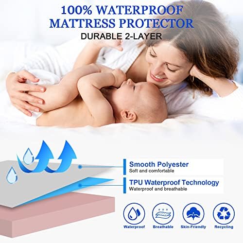 Sufdari Twin XL Mattress Protector,Waterproof Mattress Protector,Fitted Sheet Style Mattress Cover with 18" Deep Pocket,Washable and Comfortable-Pink,Twin XL