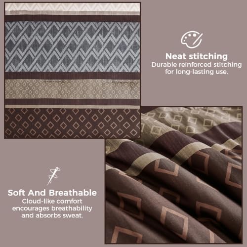 Striped Comforter Set Queen Size,Chocolate Brown Boho Bed in a Bag