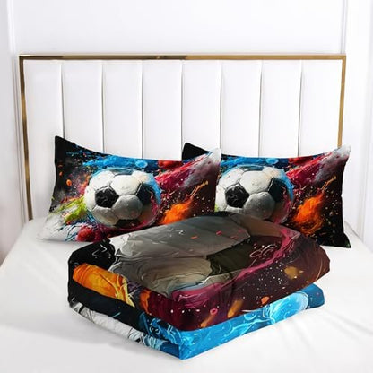Soccer Comforter King Size,Sport Kids Comforter Set,3Pcs Bedding Set Printed Comforter with 2 Pillowcases,Down Alternative,Soft and Lightweight,for All Seasons