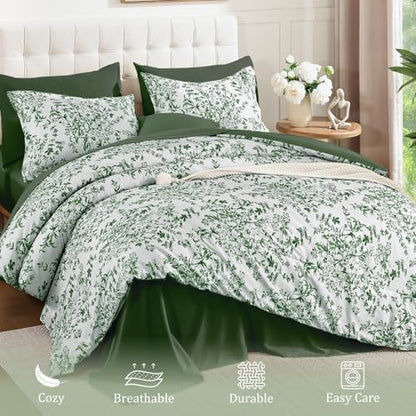 Queen Size Comforter Set 8 Pieces Emerald Floral Bed in a Bag Comforter Set
