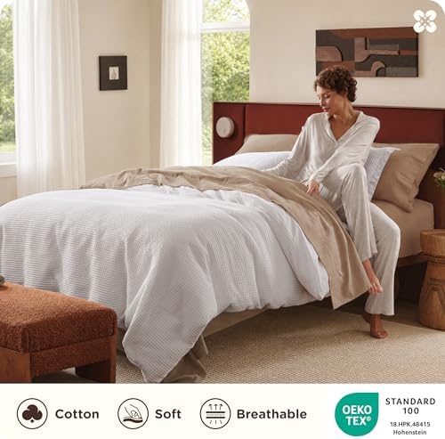 Bedsure PureWoven 3 Pieces 100% Cotton Waffle Weave Duvet Cover Set, King