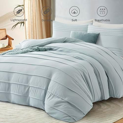Oli Anderson 3PCS Pleated Duvet Cover Set, Cornflower Blue, Queen
