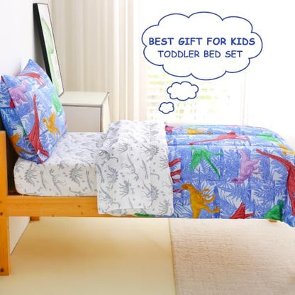 Mooreeke Toddler Bedding Sets for Boys,4 Pieces Dinosaur Printed Comforter