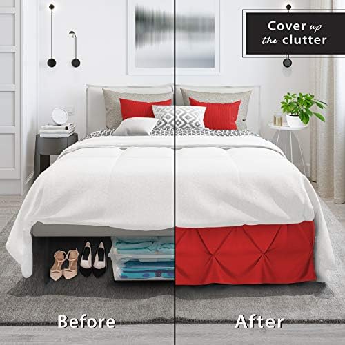 Nestl Red Microfiber Full Bed Skirt, Pinch Pleat, 54' x 75' x 14', Hotel Quality, Easy Care
