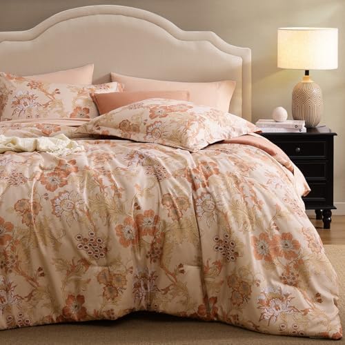 BLOOMHAVEN Oversized King Comforter Sets-7 Pieces Floral Bed in a Bag