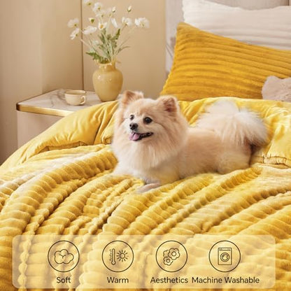 BEDELITE Fleece Twin/Twin XL Comforter Set, Fluffy Bed Set, Mustard