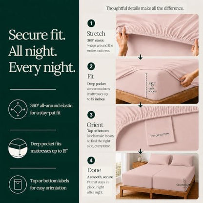 CLOUDSCAPE Millennium Series Egyptian Cotton Sheets Split King,Sepia Rose