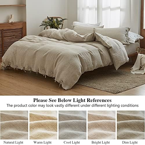 Simple&Opulence 100% Linen Duvet Cover Set 3pcs with Bowknot Ties Closure Natural French Washed Flax Solid Color Soft Breathable Farmhouse Bedding - Linen, King Size