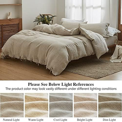 Simple&Opulence 100% Linen Duvet Cover Set 3pcs with Bowknot Ties Closure Natural French Washed Flax Solid Color Soft Breathable Farmhouse Bedding - Linen, King Size