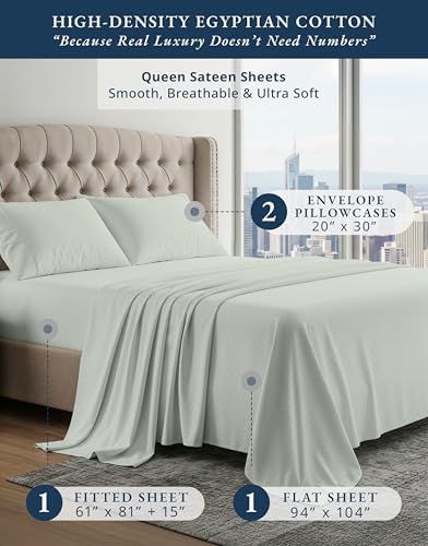 LANE LINEN Cooling Sheets Queen Sateen Weave - Silver Swiss Dot