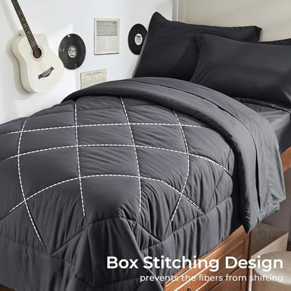 HEVUMYI 5-Piece Twin XL Comforter Set, Dark Grey Bed in a Bag